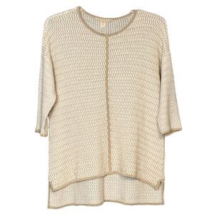 Belford Oversized Pullover Sweater Intricate Metallic Gold & Ivory Weave Sz S-M